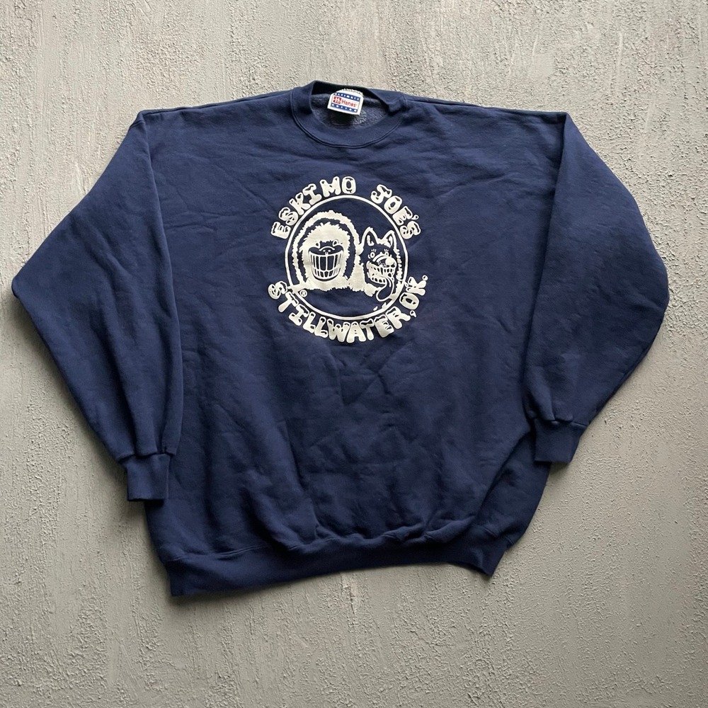 Vintage Christmas Graphic Sweatshirt Men XXL Navy Blue 1990s Eskimo Joes Hanes
